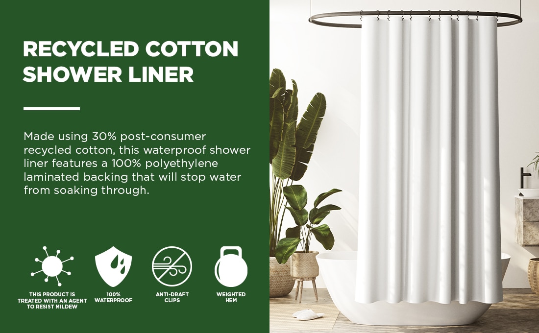 Zenna Home 70"x72" Lightweight PEVA Shower Curtain Liner - 5.5-Gauge, Recycled, Mildew Resistant, Grey